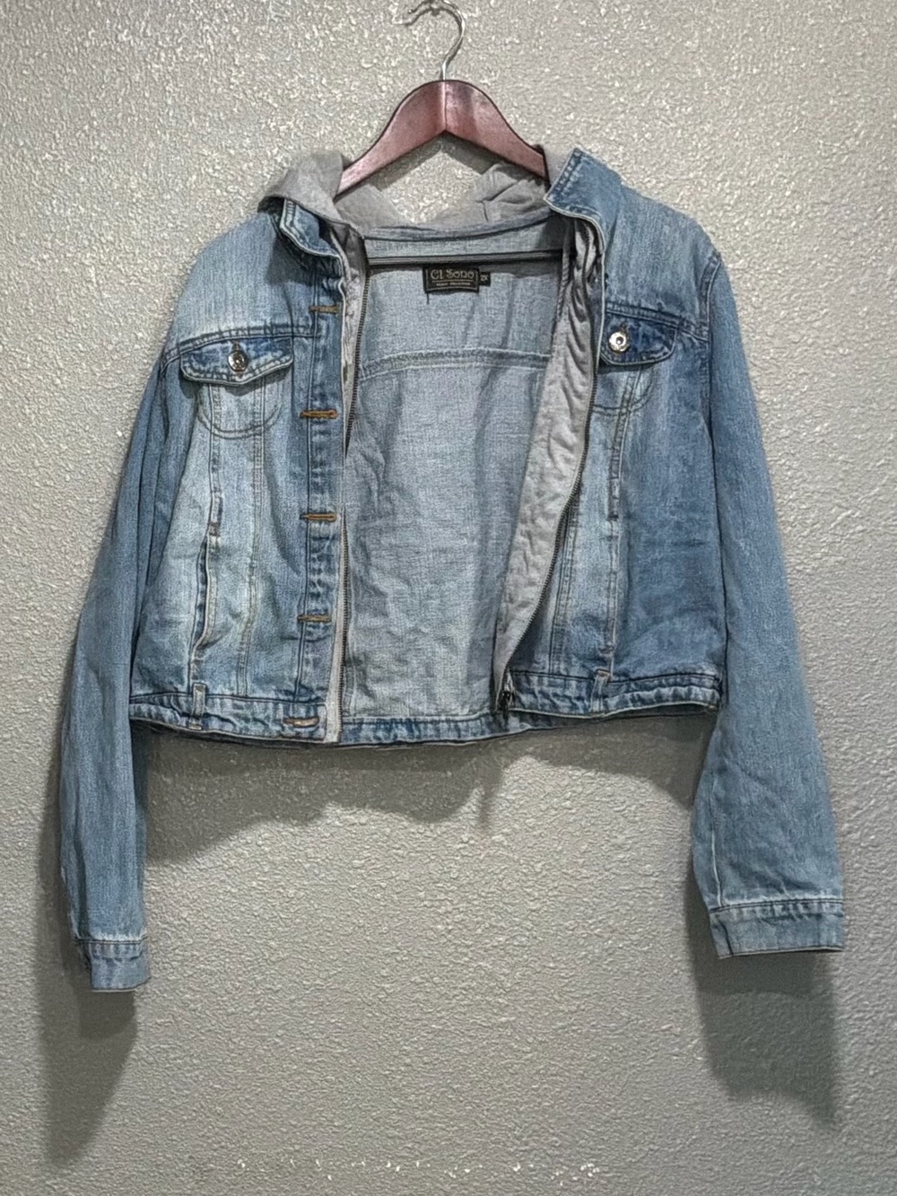 Ci Sono Light Blue Denim Jacket with Gray Hood